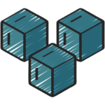 três cubos um perto do outro, todos numa visão de cima e da diagonal direta. Cor de chumbo, desenhados à mão.