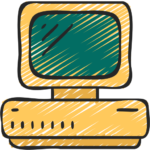 computador antigo, tela verde, cpu amarelada